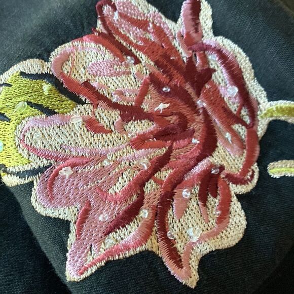 Bob Mackie Studio Wide Leg Floral Embroidered Linen Pants Sz 6 - Picture 6 of 7